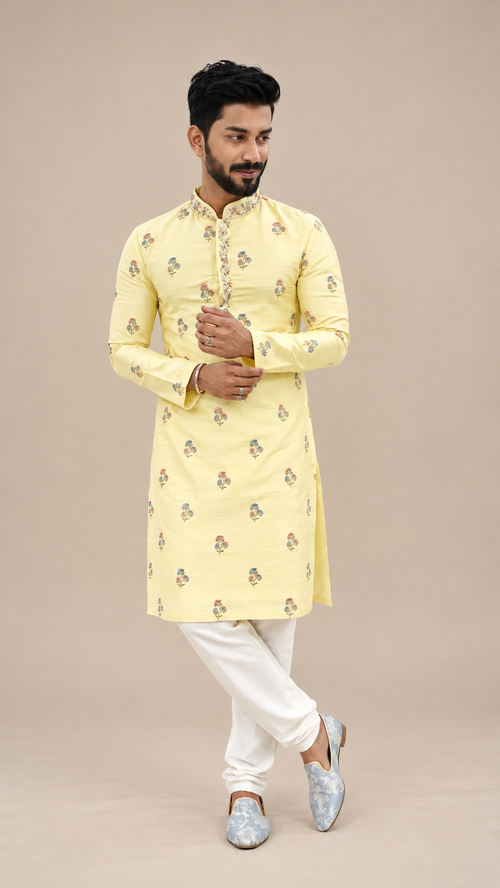 Yellow Floral embroided kurta
