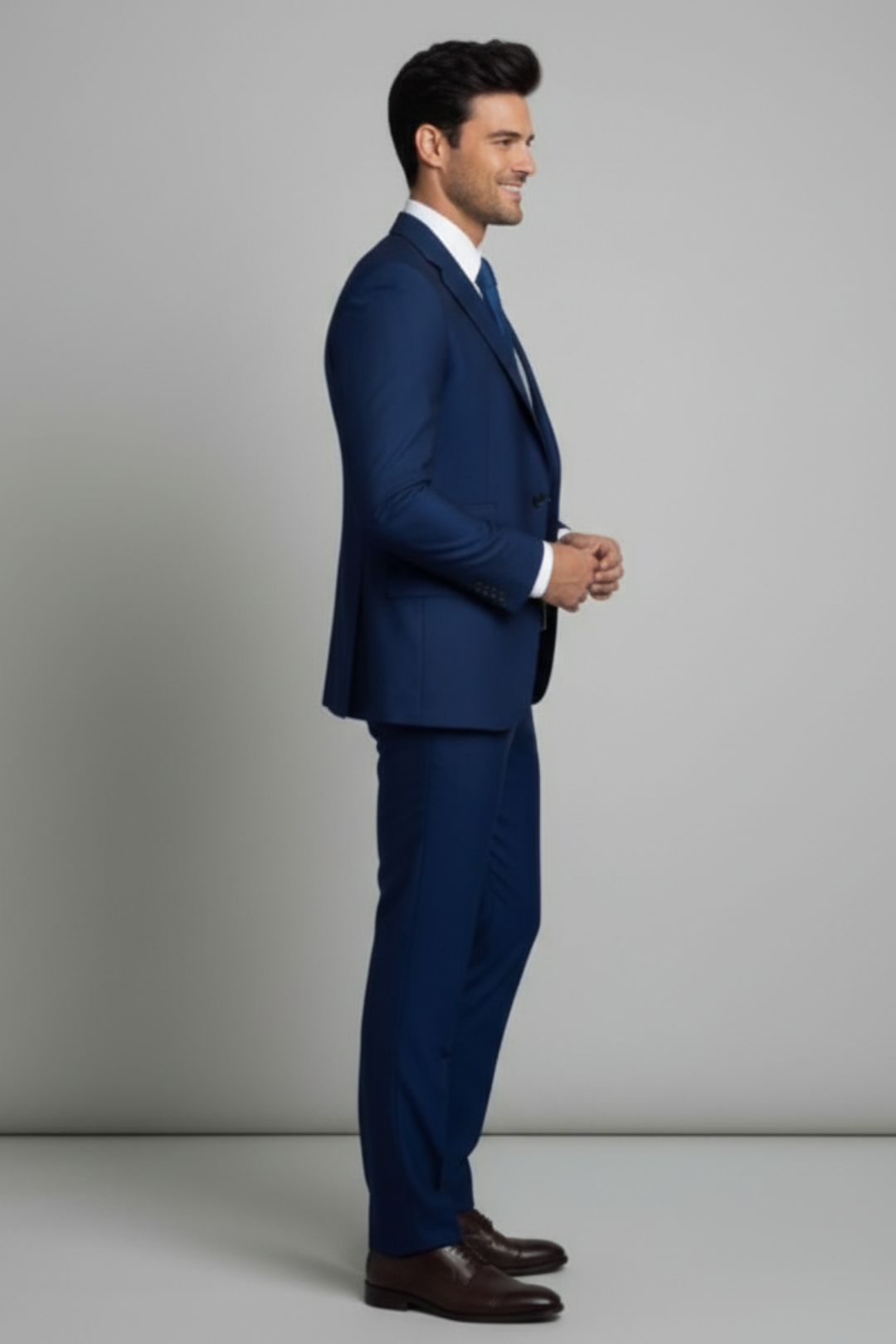 Men’s Royal Blue Three Piece Suit – Slim Fit Formal Wedding & Business Suit with Grey Waistcoat