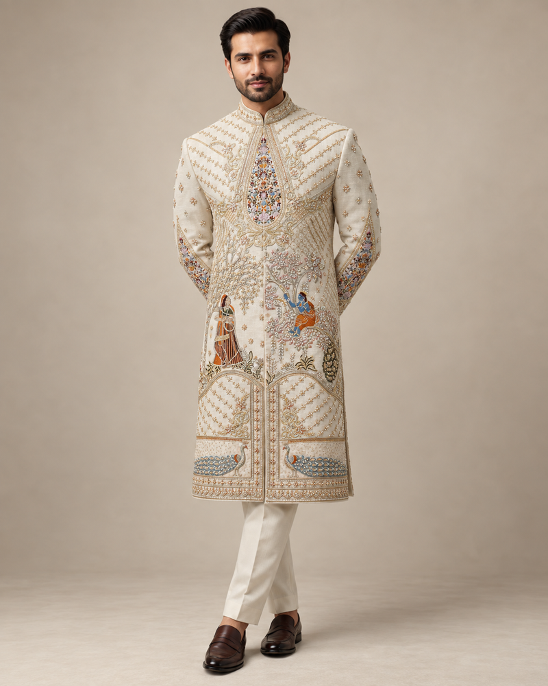 heavenly pink Heritage Embroidered- Radha Krishna Sherwani