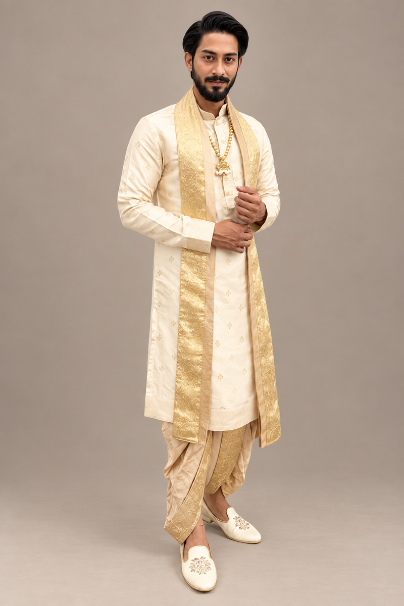 Self Textured Boota Semi-Pattu Set