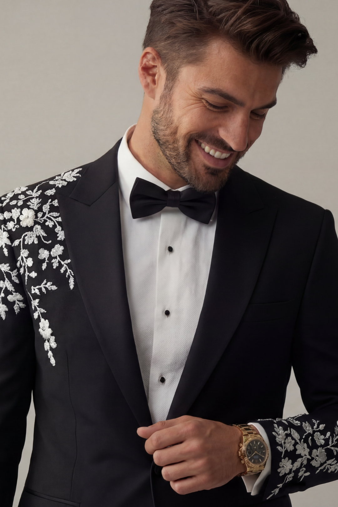 Men’s Black Embroidered Tuxedo Suit – Slim Fit Designer Wedding & Party Wear