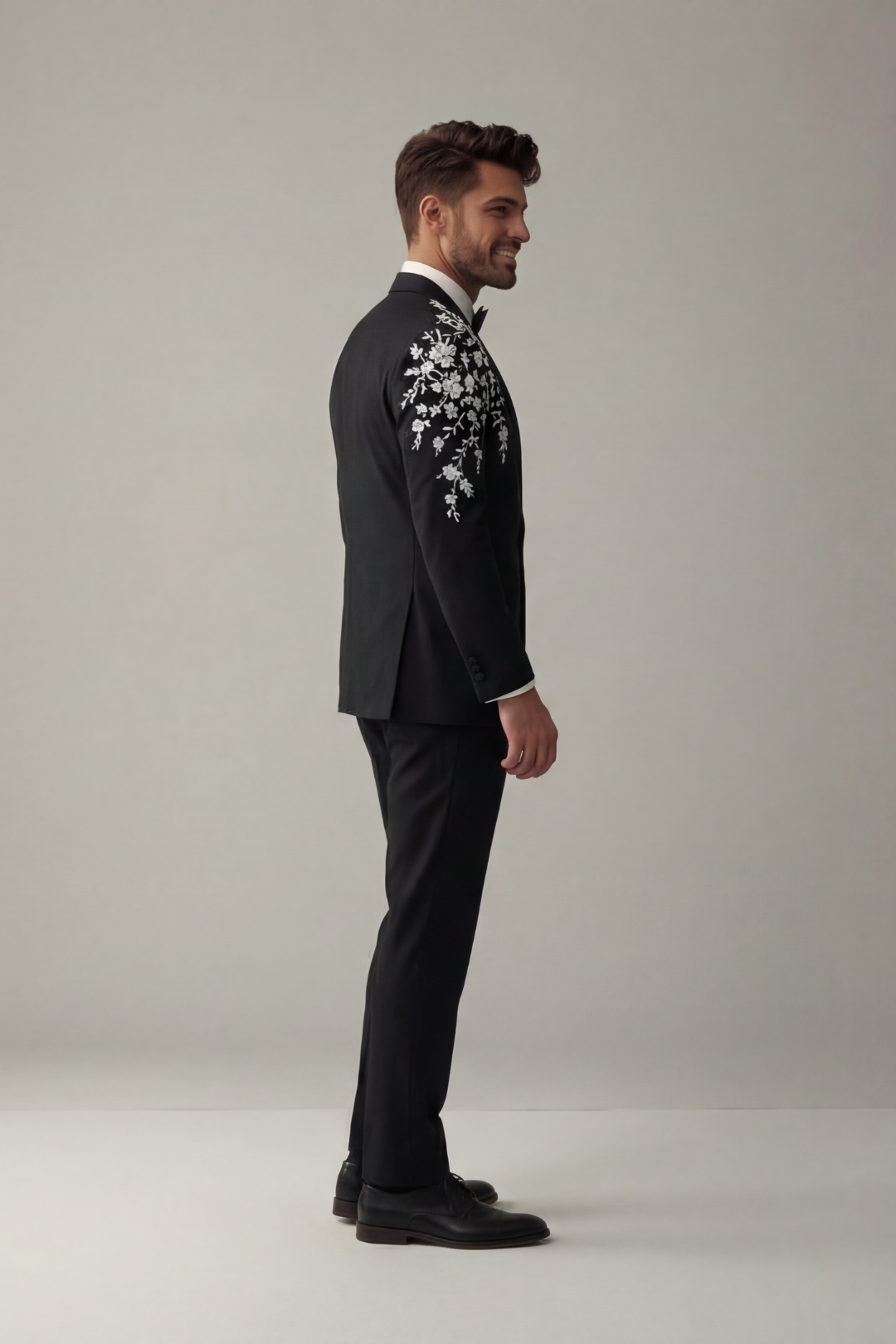 Men’s Black Embroidered Tuxedo Suit – Slim Fit Designer Wedding & Party Wear