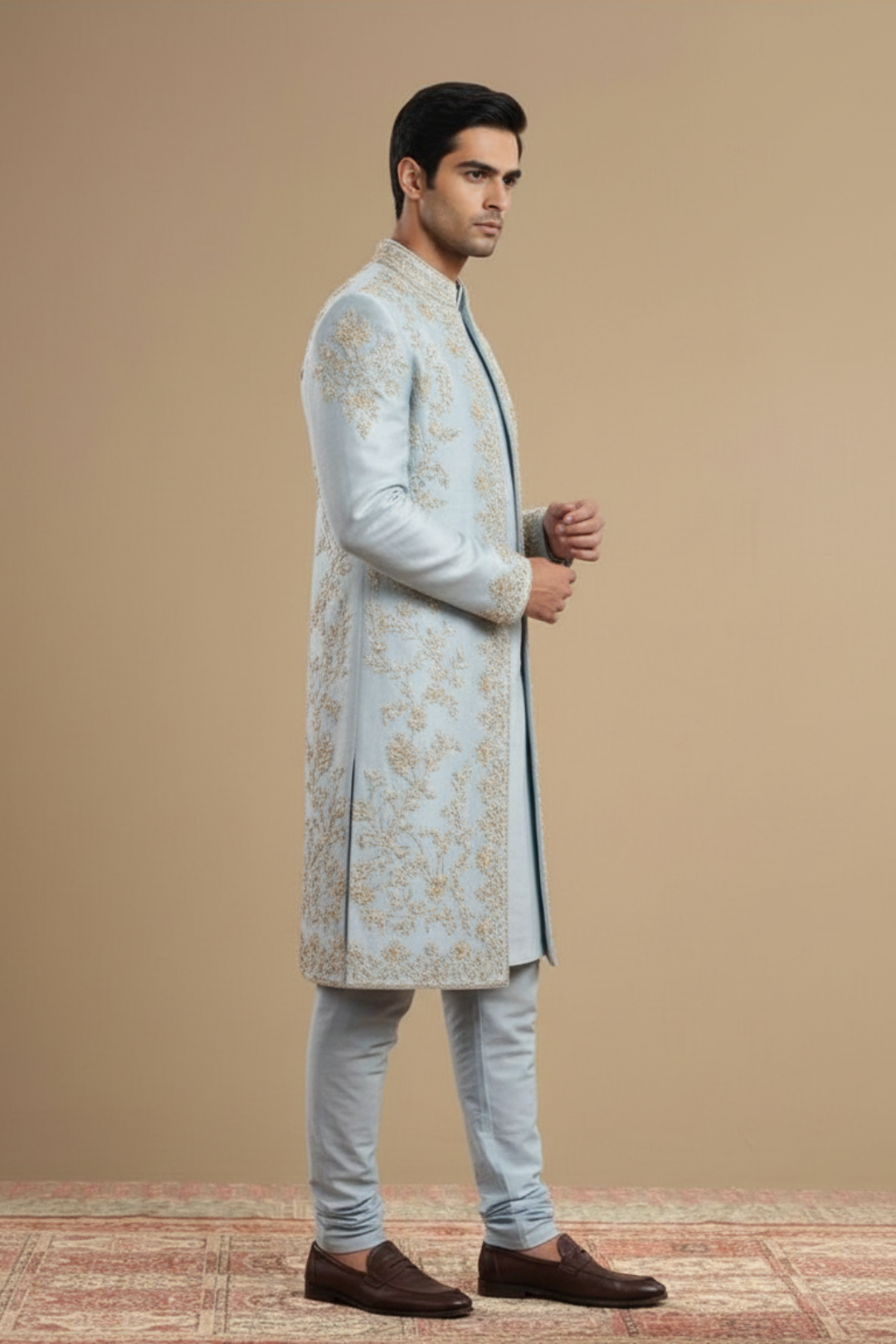 Powder Blue Embroidered Indowestern for Men – Wedding & Festive Wear