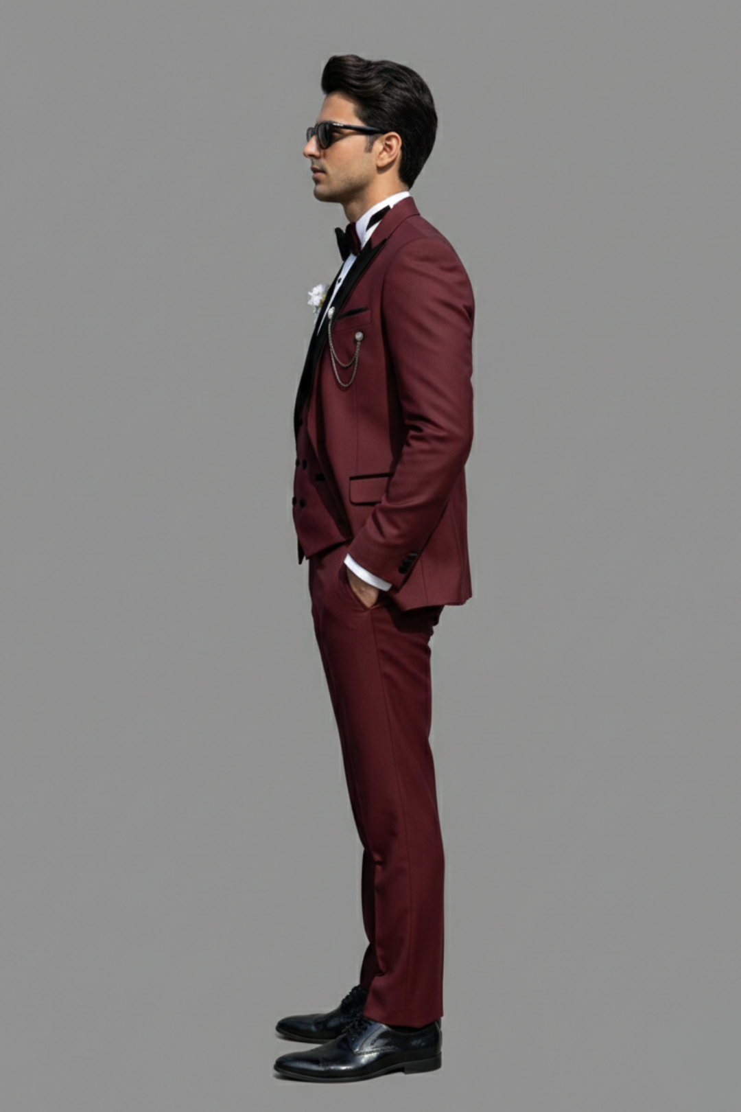 Luxury Wine Red 3-Piece Tuxedo Suit for Men – Slim Fit Wedding & Reception Blazer Set