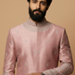 Mauve Raw Silk Sherwani with Silver Architectural Embroidery & Churidar