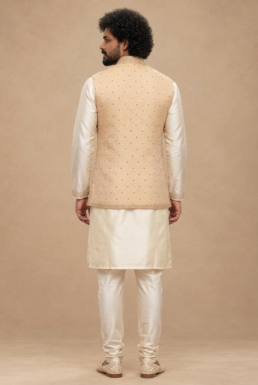 Champagne Gold Embroidered Nehru Jacket  (Royal Champagne)