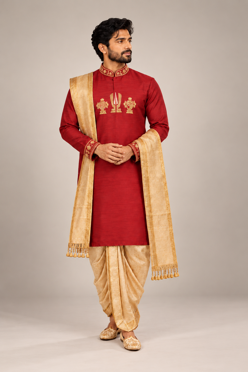 Maroon Embroidered Pattu Pancha Set (Divine Heritage)