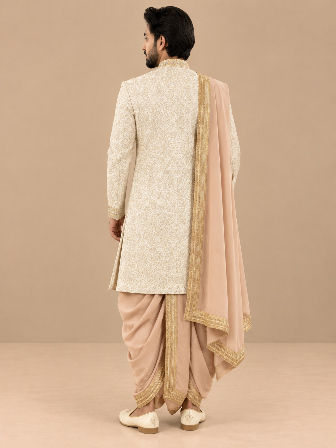 Self Embroided Sherwani With Hand Highlighted Placket Work
