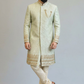 Mint Green Embroidered Sherwani for Men with Gold Zari Border Work – Luxury Wedding & Reception Wear