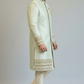 Mint Green Embroidered Sherwani for Men with Gold Zari Border Work – Luxury Wedding & Reception Wear