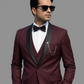 Elegant Wine Maroon 3-Piece Tuxedo Suit for Men – Slim Fit Satin Lapel Wedding Suit