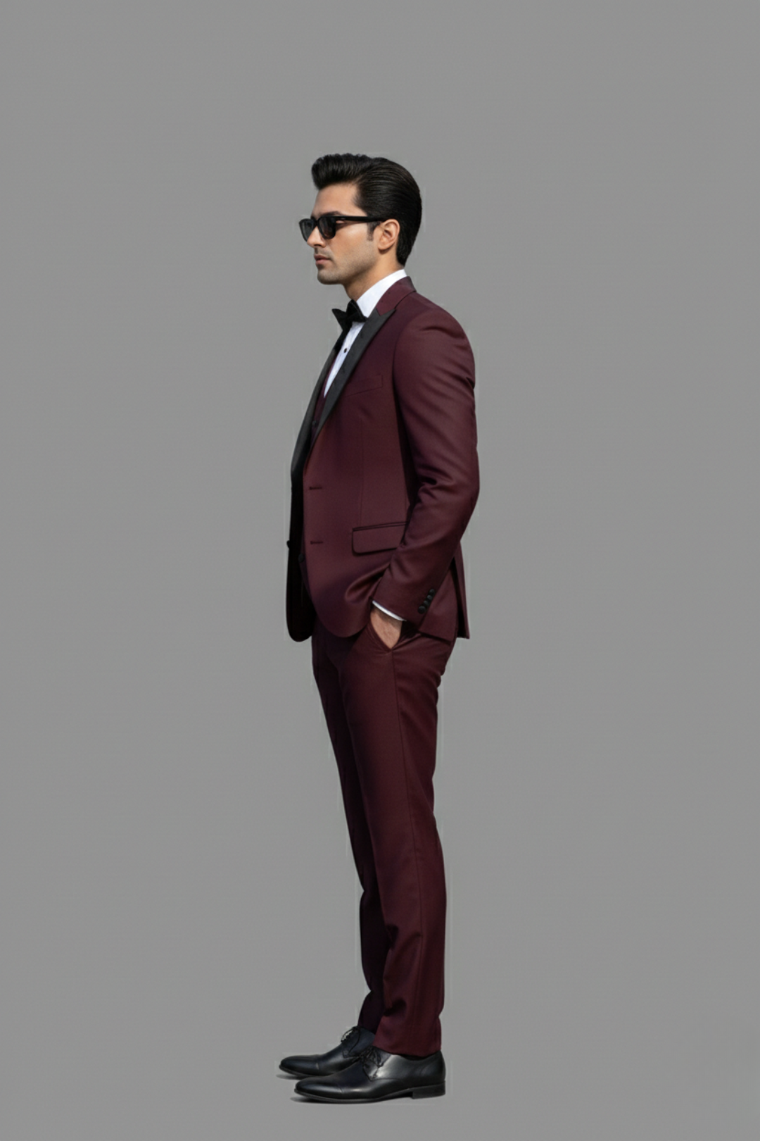 Elegant Wine Maroon 3-Piece Tuxedo Suit for Men – Slim Fit Satin Lapel Wedding Suit