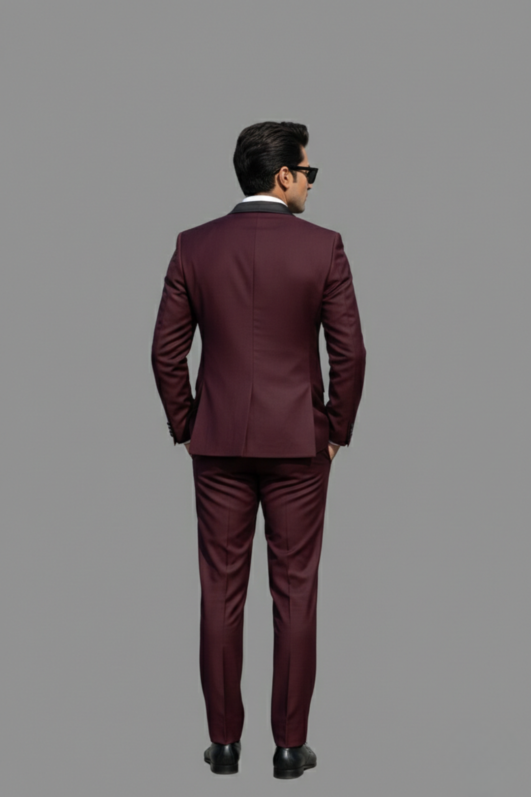Elegant Wine Maroon 3-Piece Tuxedo Suit for Men – Slim Fit Satin Lapel Wedding Suit