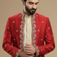 Traditional Red Sherwani Set with Handcrafted Detailing