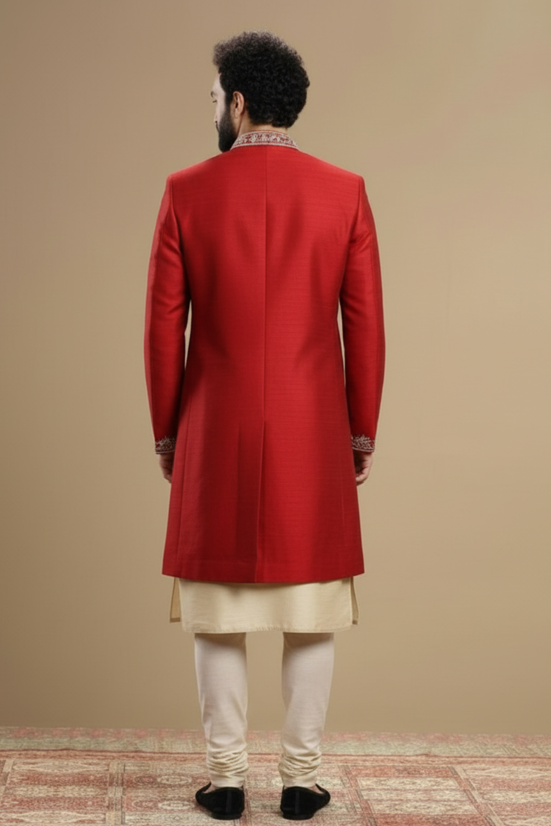 Traditional Red Sherwani Set with Handcrafted Detailing