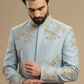 Men’s Designer Blue Sherwani with Gold Floral Embroidery