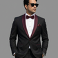 Black & Maroon 3-Piece Tuxedo Suit for Men – Slim Fit Satin Lapel Wedding & Party Wear