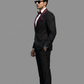 Black & Maroon 3-Piece Tuxedo Suit for Men – Slim Fit Satin Lapel Wedding & Party Wear