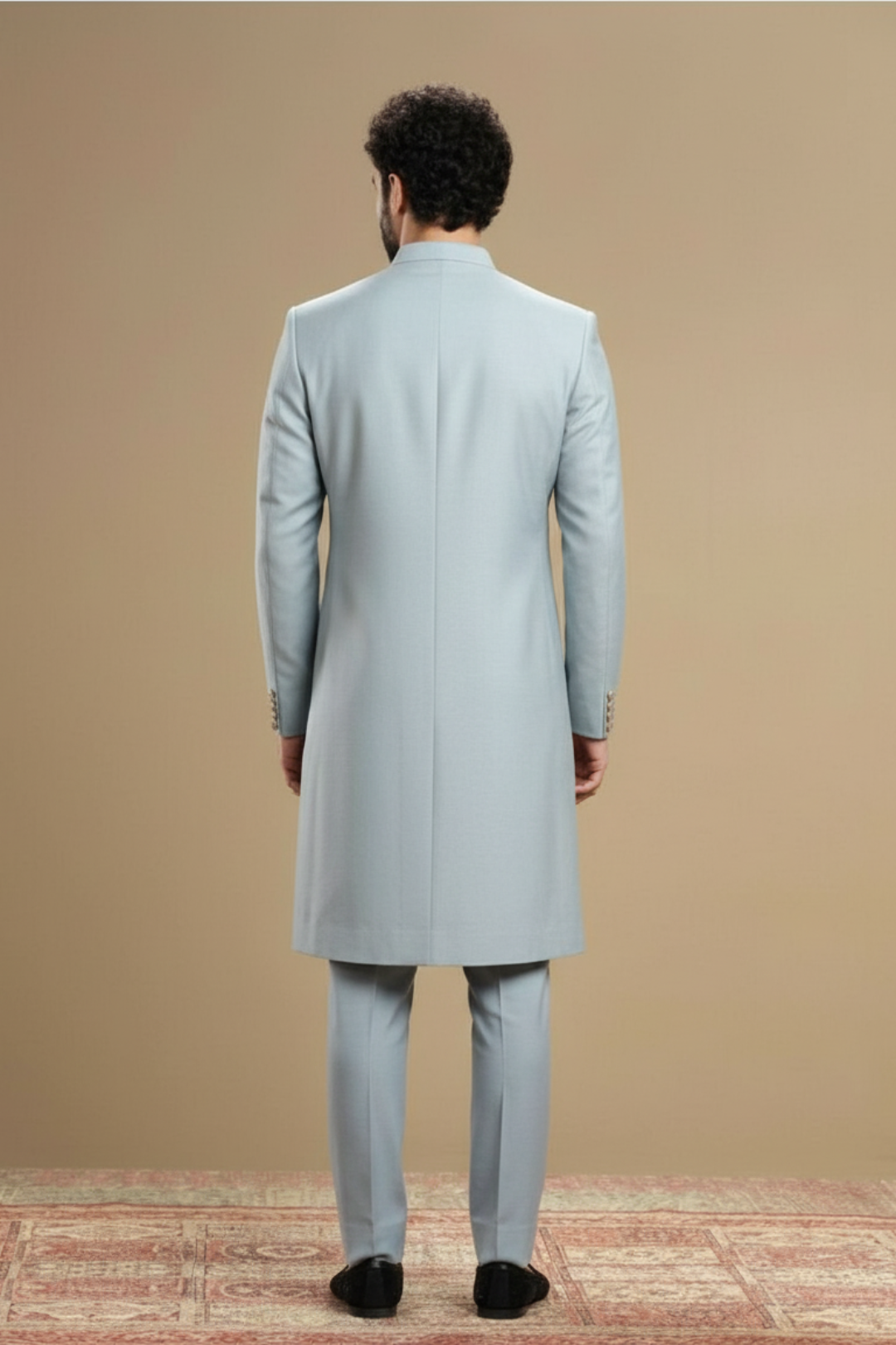 Men’s Designer Blue Sherwani with Gold Floral Embroidery