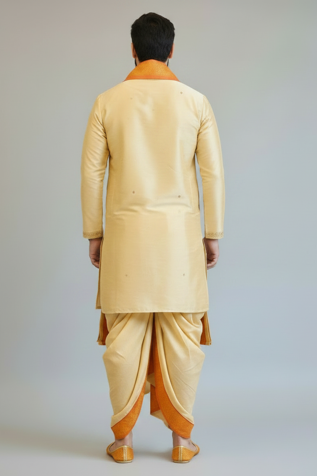 Ivory Gold Balaji Embroidered with Pomna Pattu Pancha Set