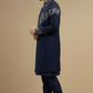Men’s Navy Blue Embroidered Sherwani Kurta Set