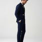 Men’s Navy Blue Double-Breasted Tuxedo with Gold Buckle