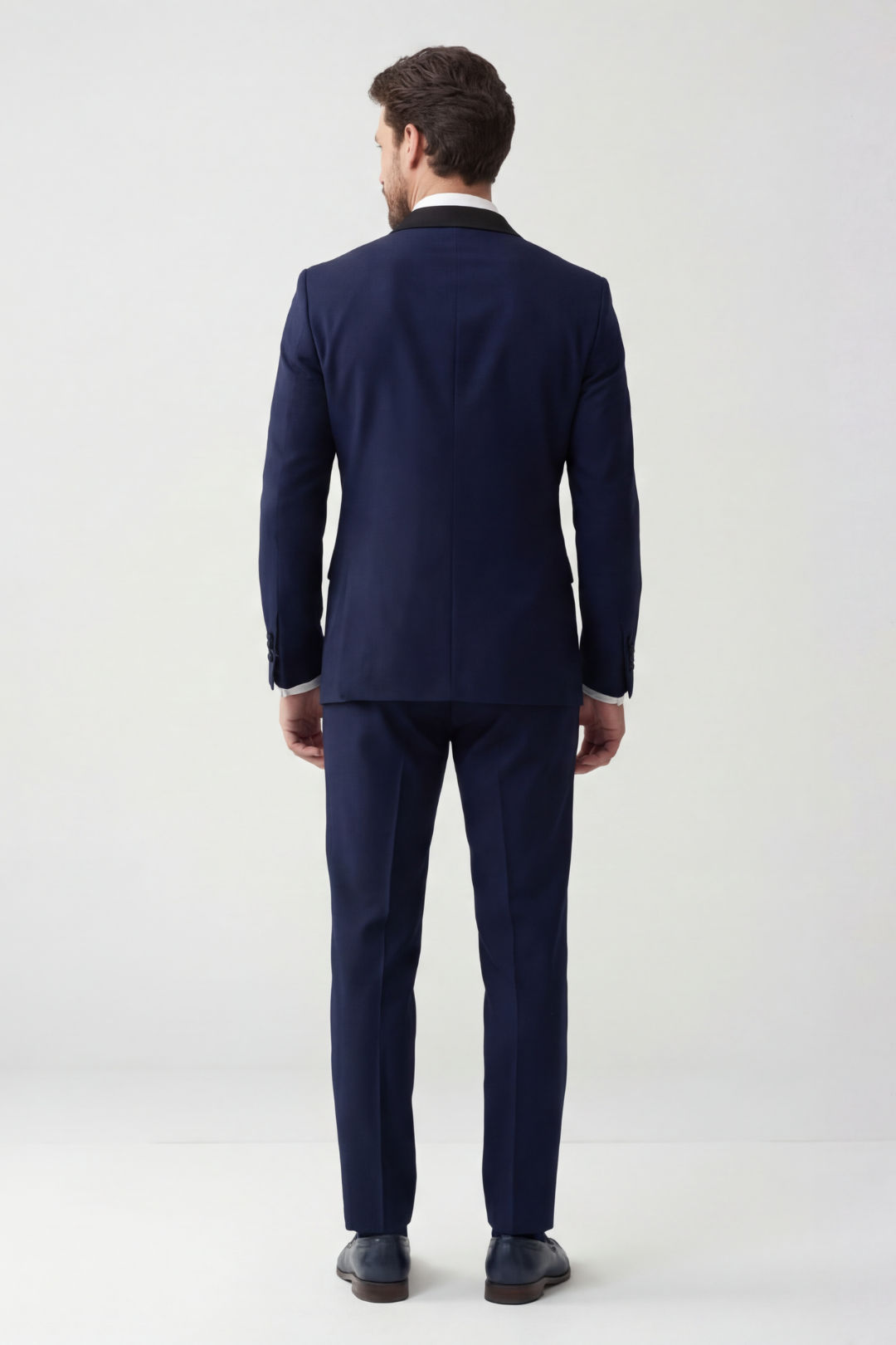 Men’s Navy Blue Double-Breasted Tuxedo with Gold Buckle