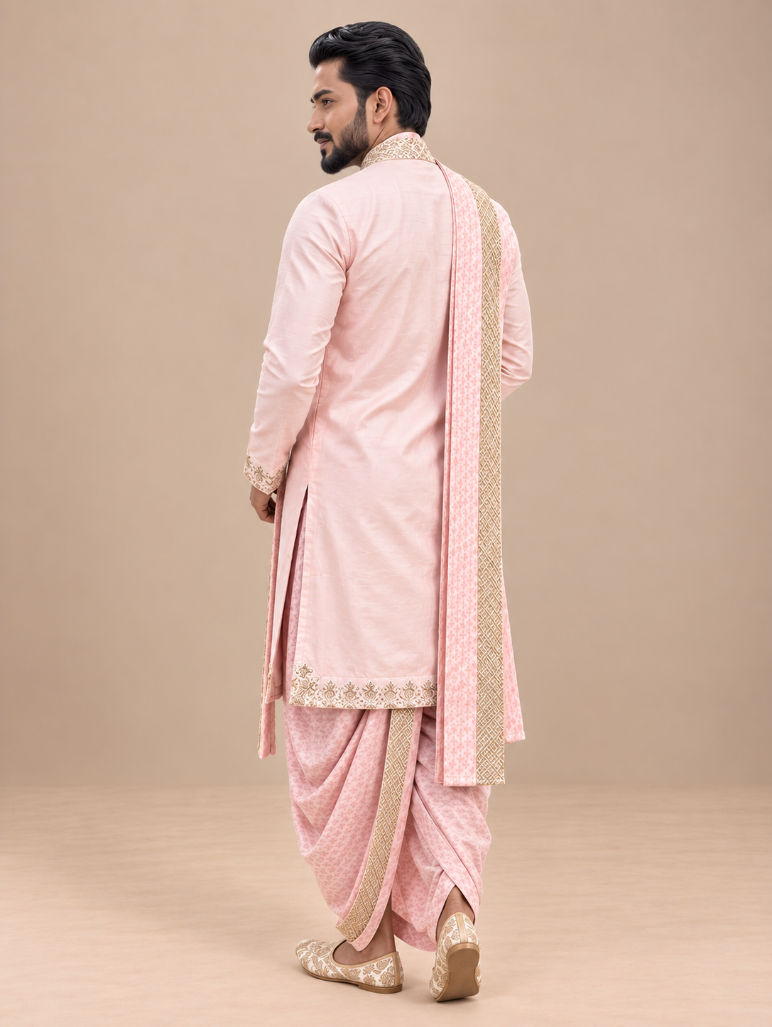 Soft Pink Pure Pattu Set with Zardozi Embroidery