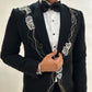 Abstract Floral embroidered Black Tuxedo with trouser
