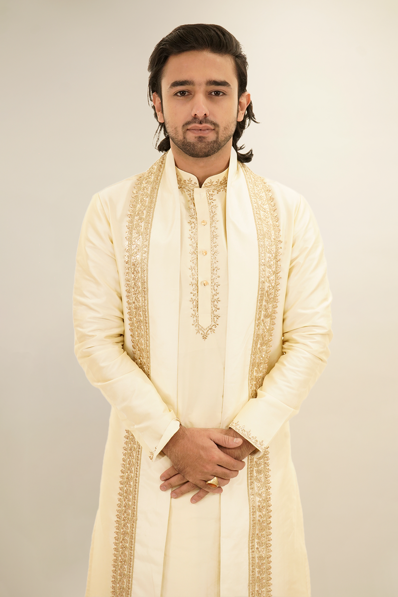 Badla Work Imitation Pattu Kurta Pancha Set