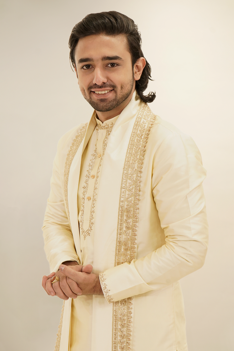 Badla Work Imitation Pattu Kurta Pancha Set