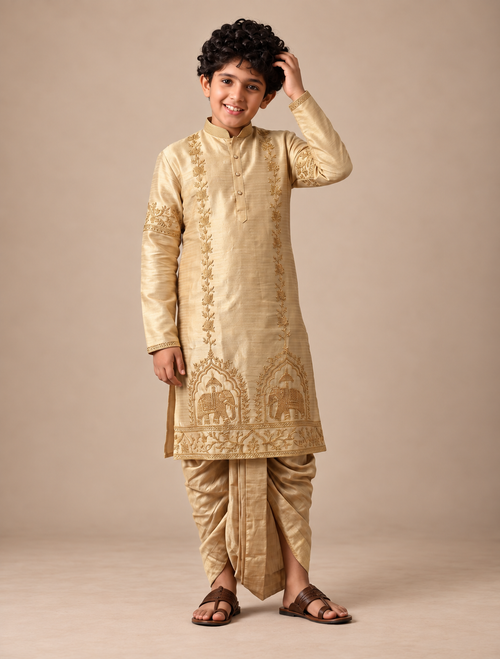 Boys Elephant Embroidered 2-Piece Dhoti Set (Swarnalayam)
