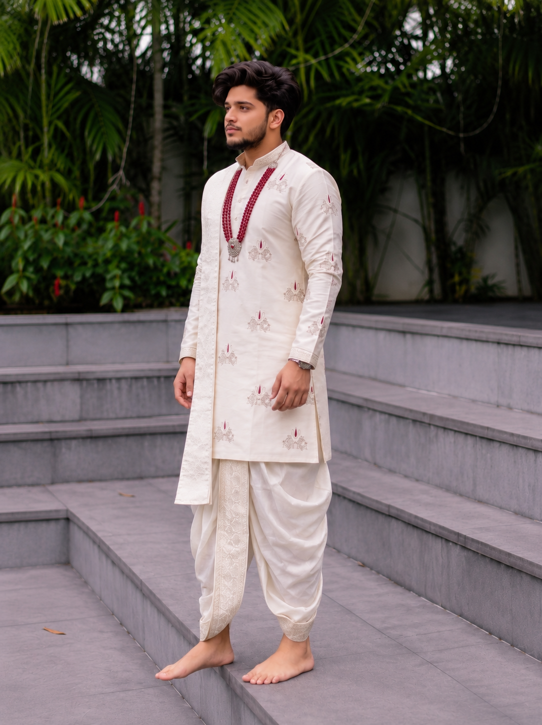 Divya Shankha Chakra Cream Pattu Pancha Set