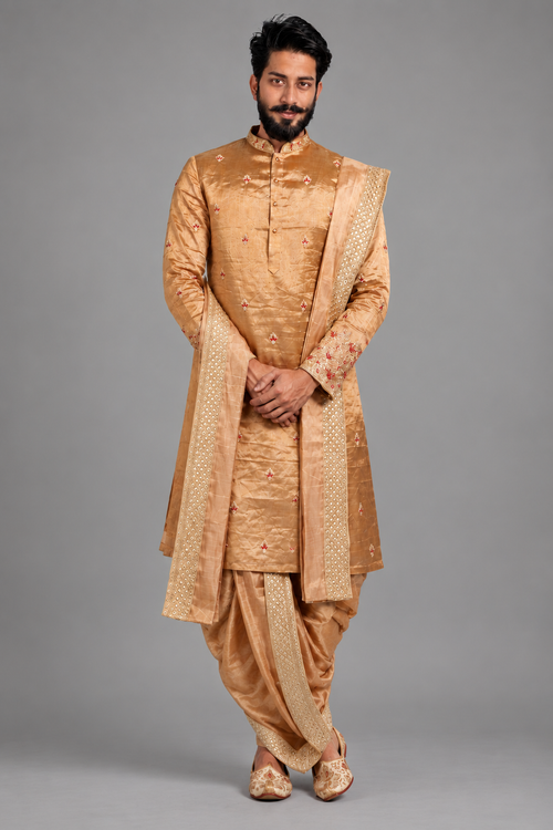 Golden Brown Designer Sherwani for Men | Premium Groom Wedding Wear