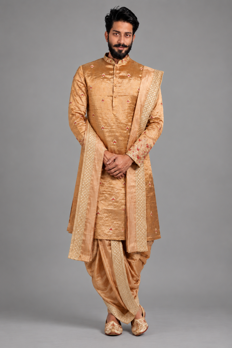 Golden Brown Designer Sherwani for Men | Premium Groom Wedding Wear