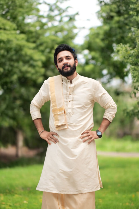 Cream Pattu Kurta with zari work