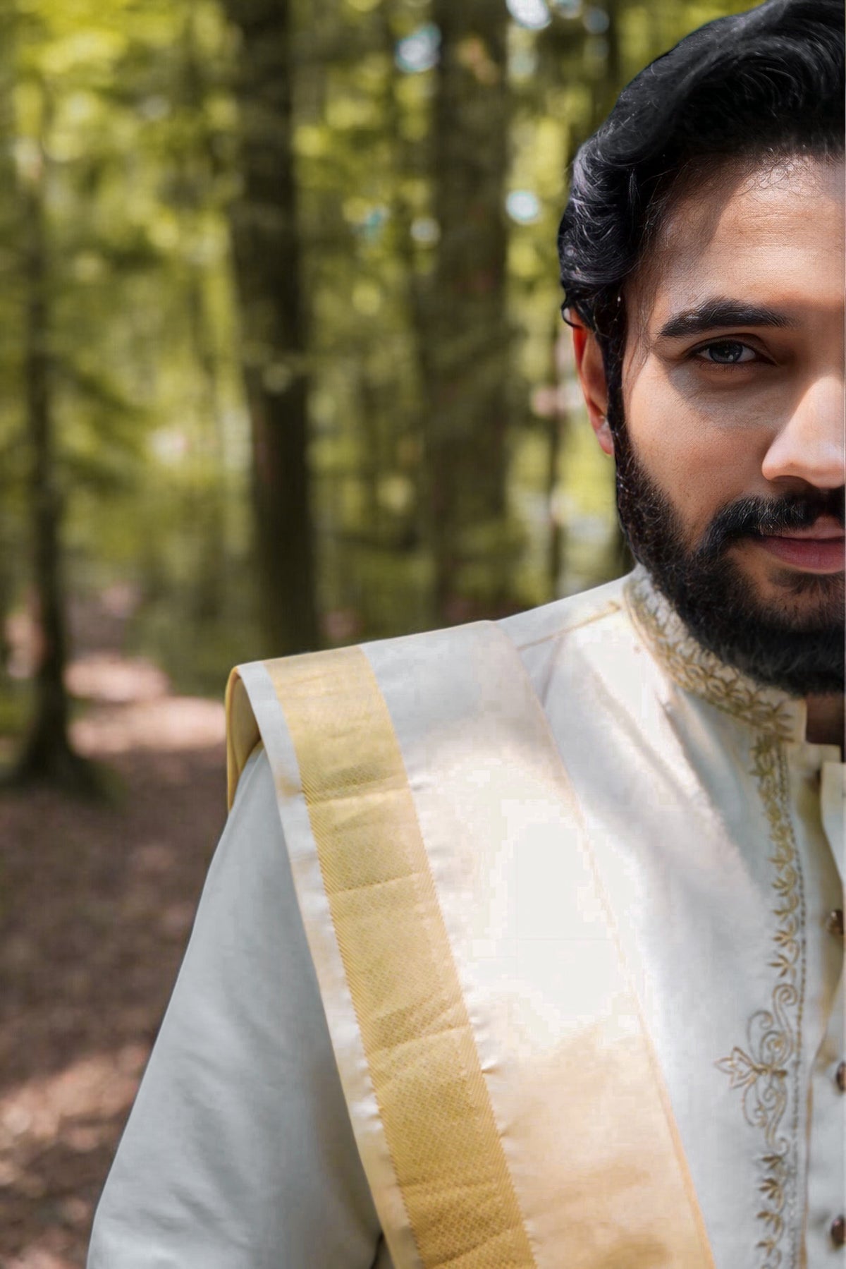 Cream Pattu Kurta with zari work