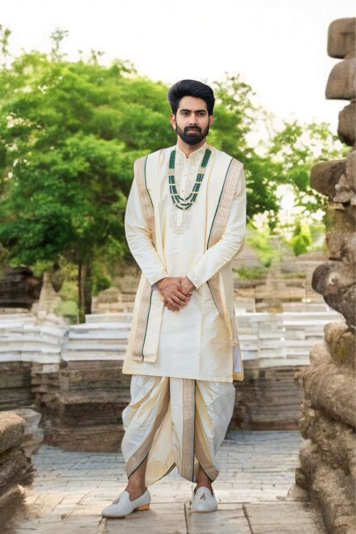 Cream Pattu Pancha with Zari work