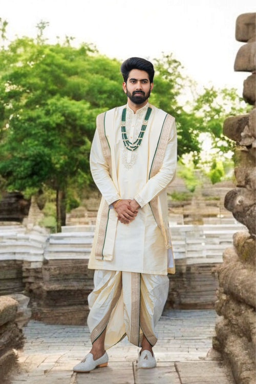 Cream Pattu Pancha with Zari work