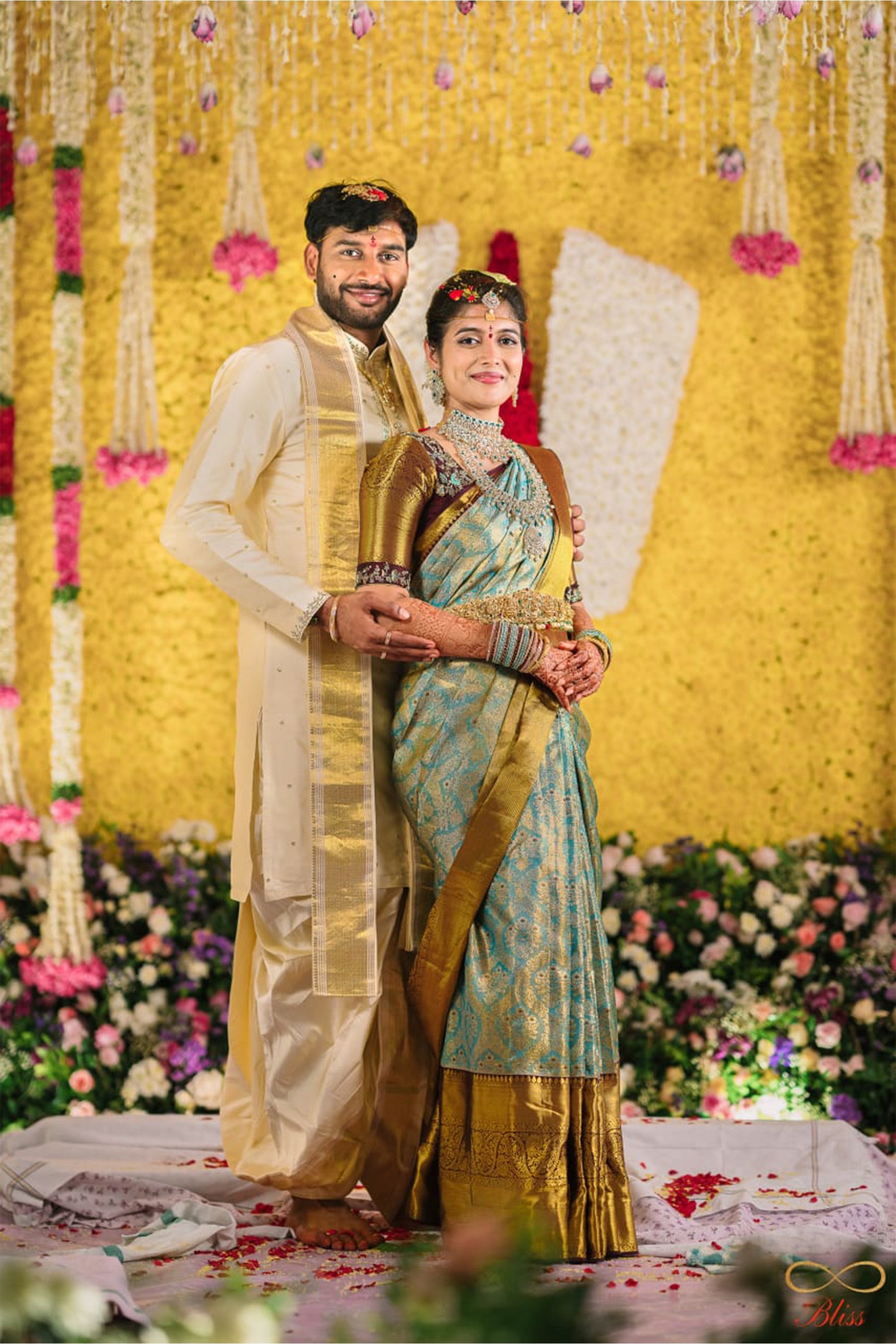 Cream gold semi pattu pancha set with zari work