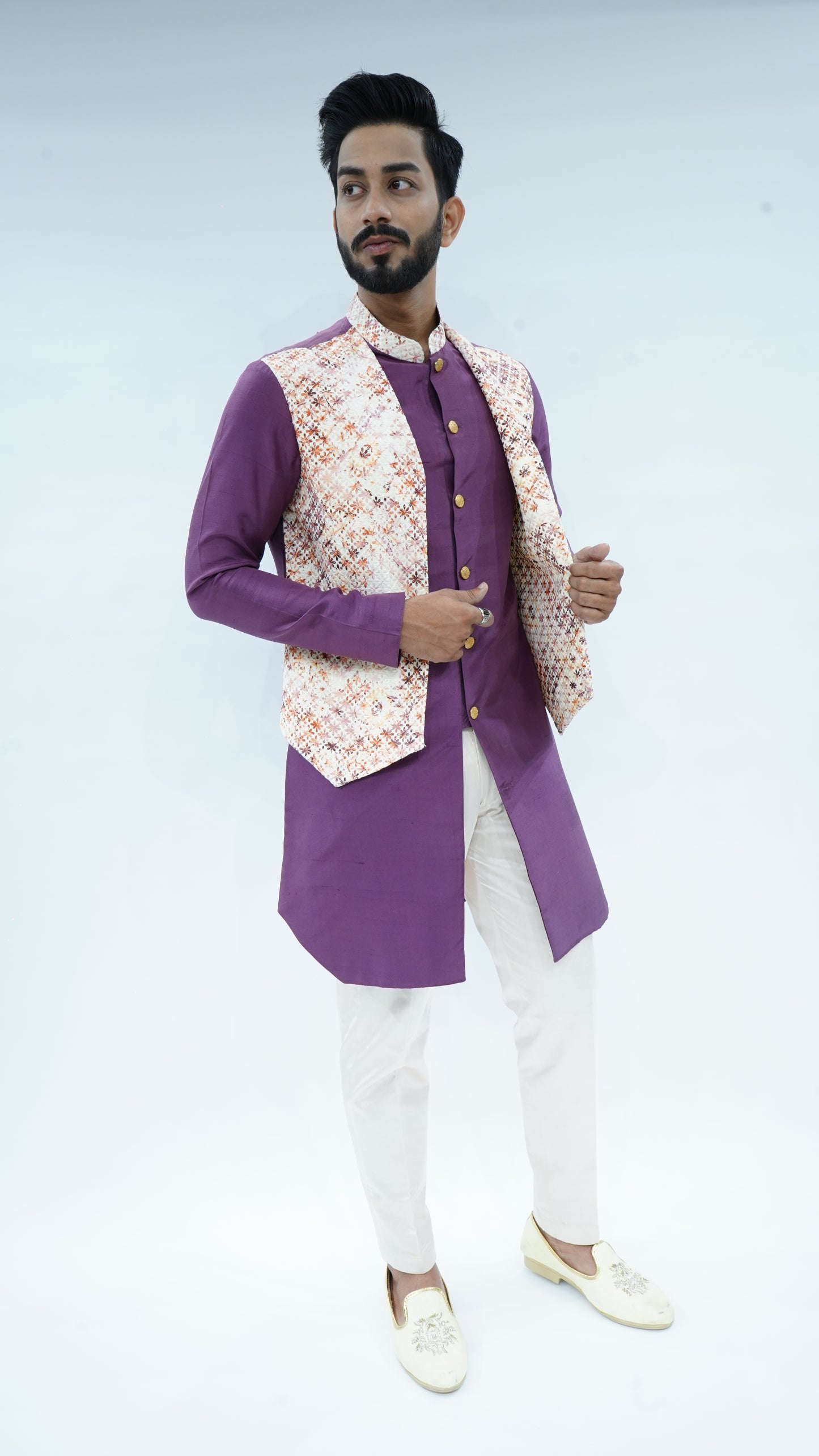 Wine Sadri Styled Textured Kurta