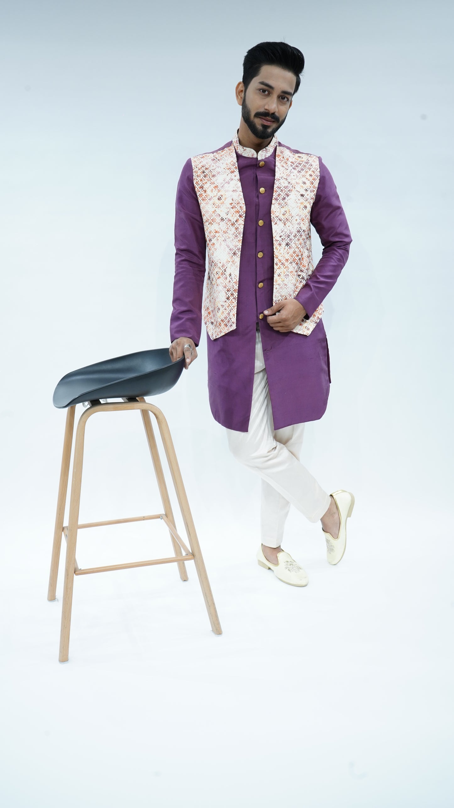 Wine Sadri Styled Textured Kurta