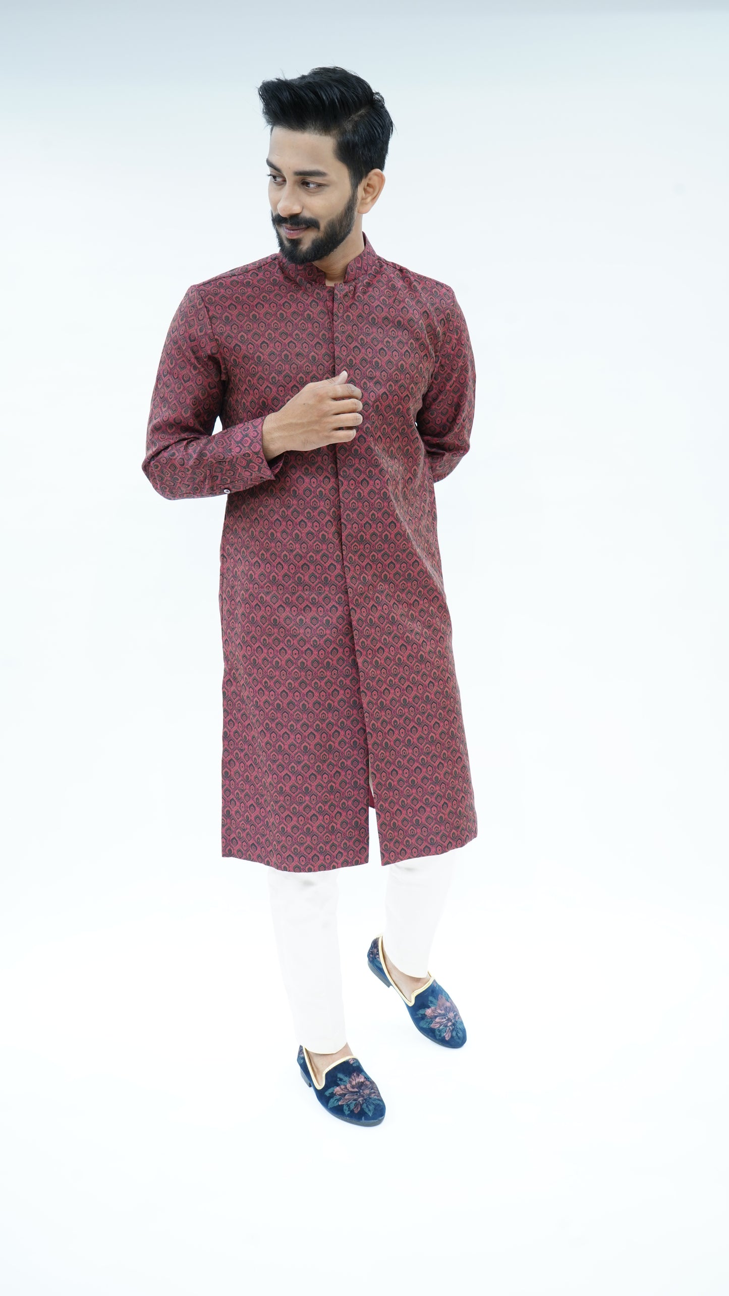 Maroon Printed Kurta