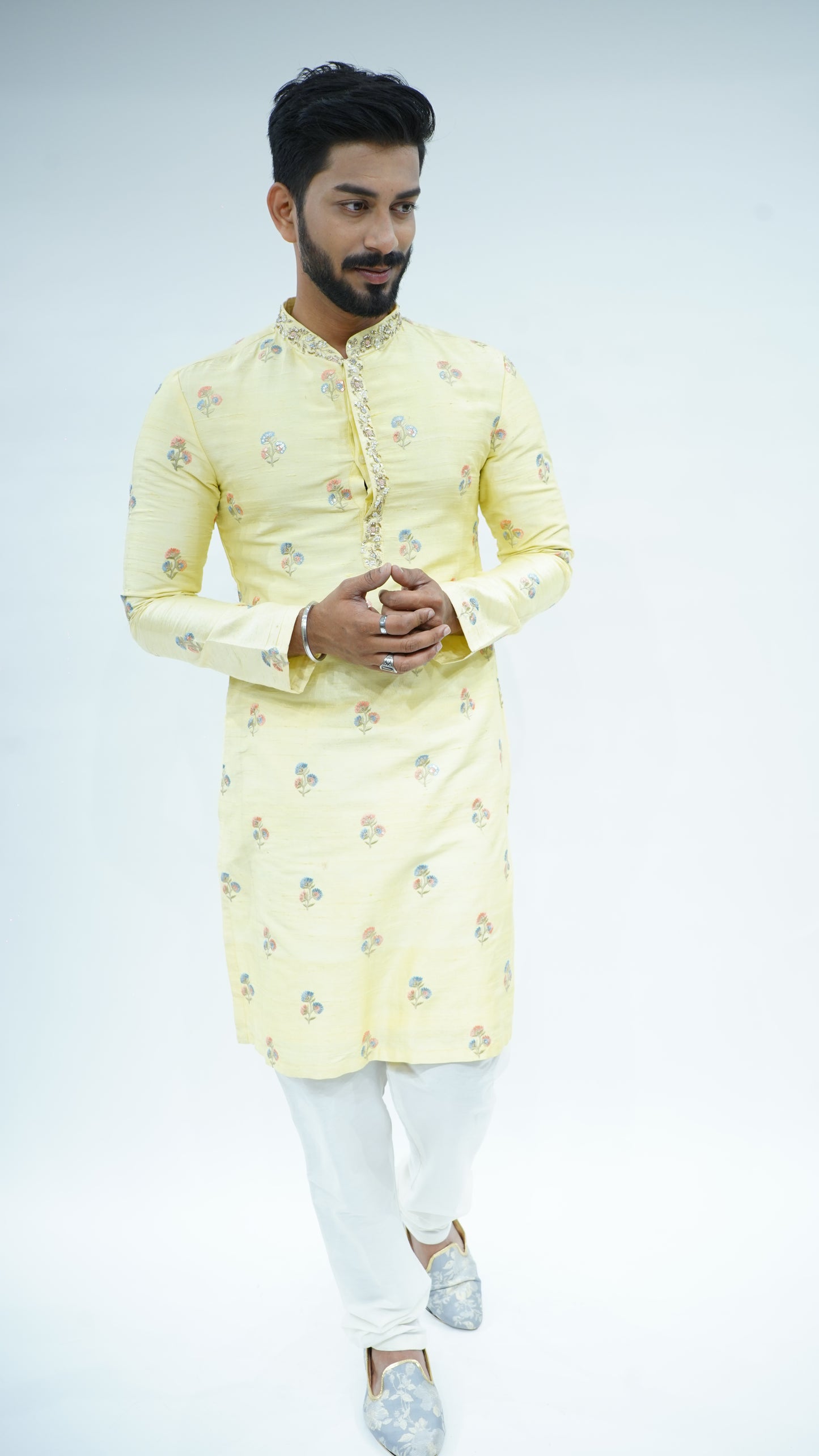 Yellow Floral  embroided kurta