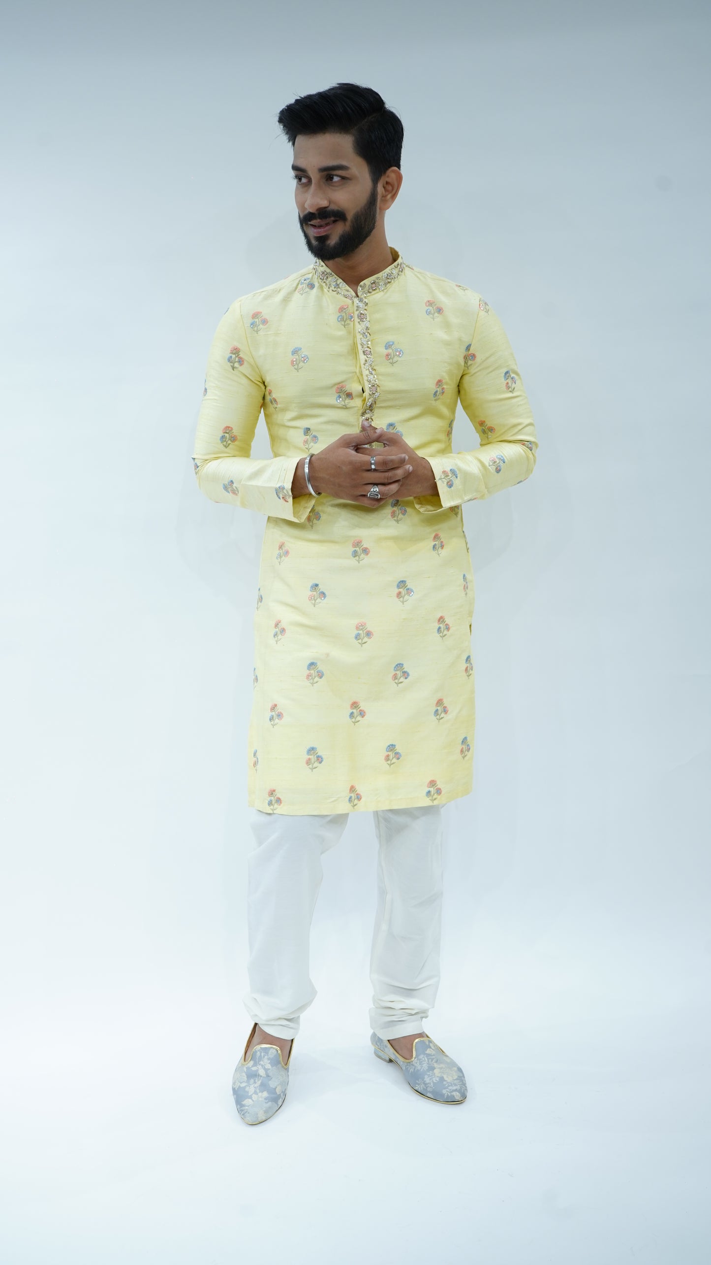 Yellow Floral  embroided kurta