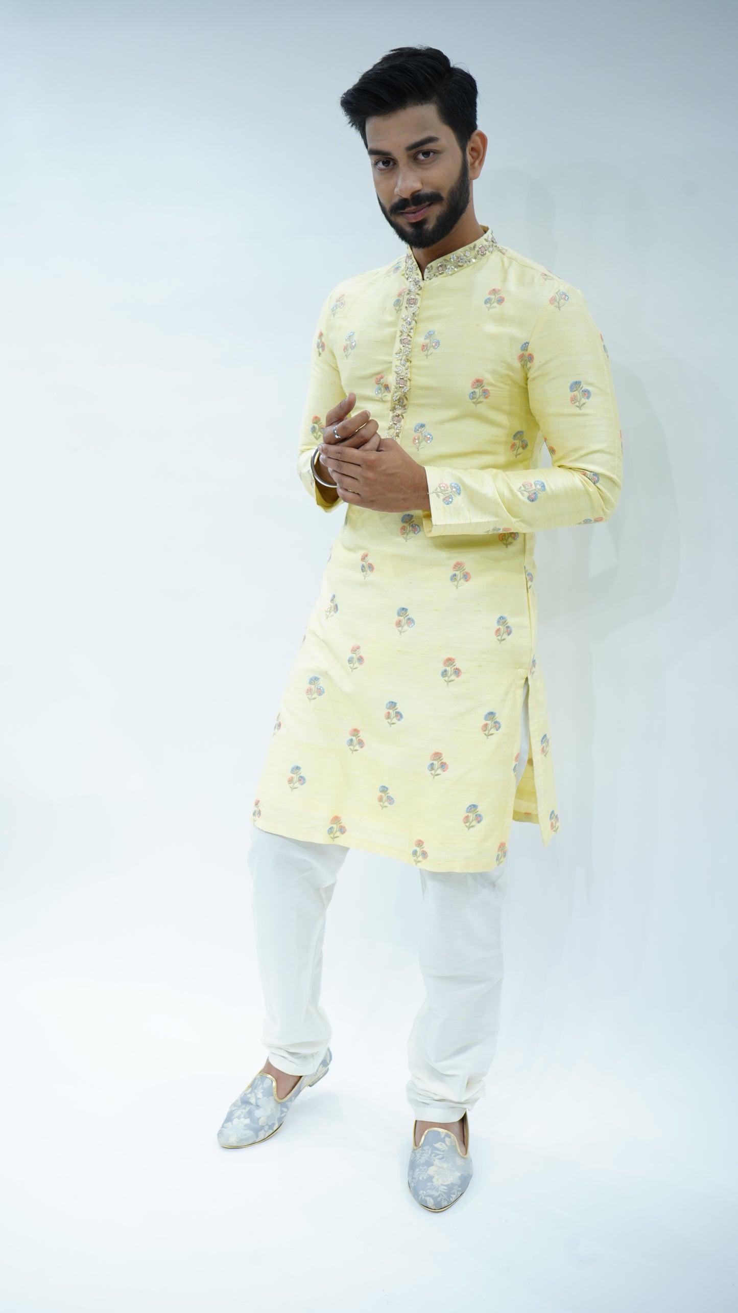 Yellow Floral  embroided kurta