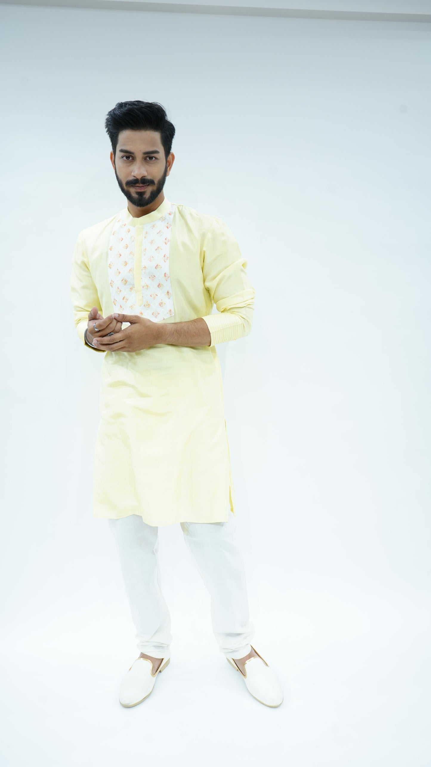 Lime yellow placket highlighted kurta