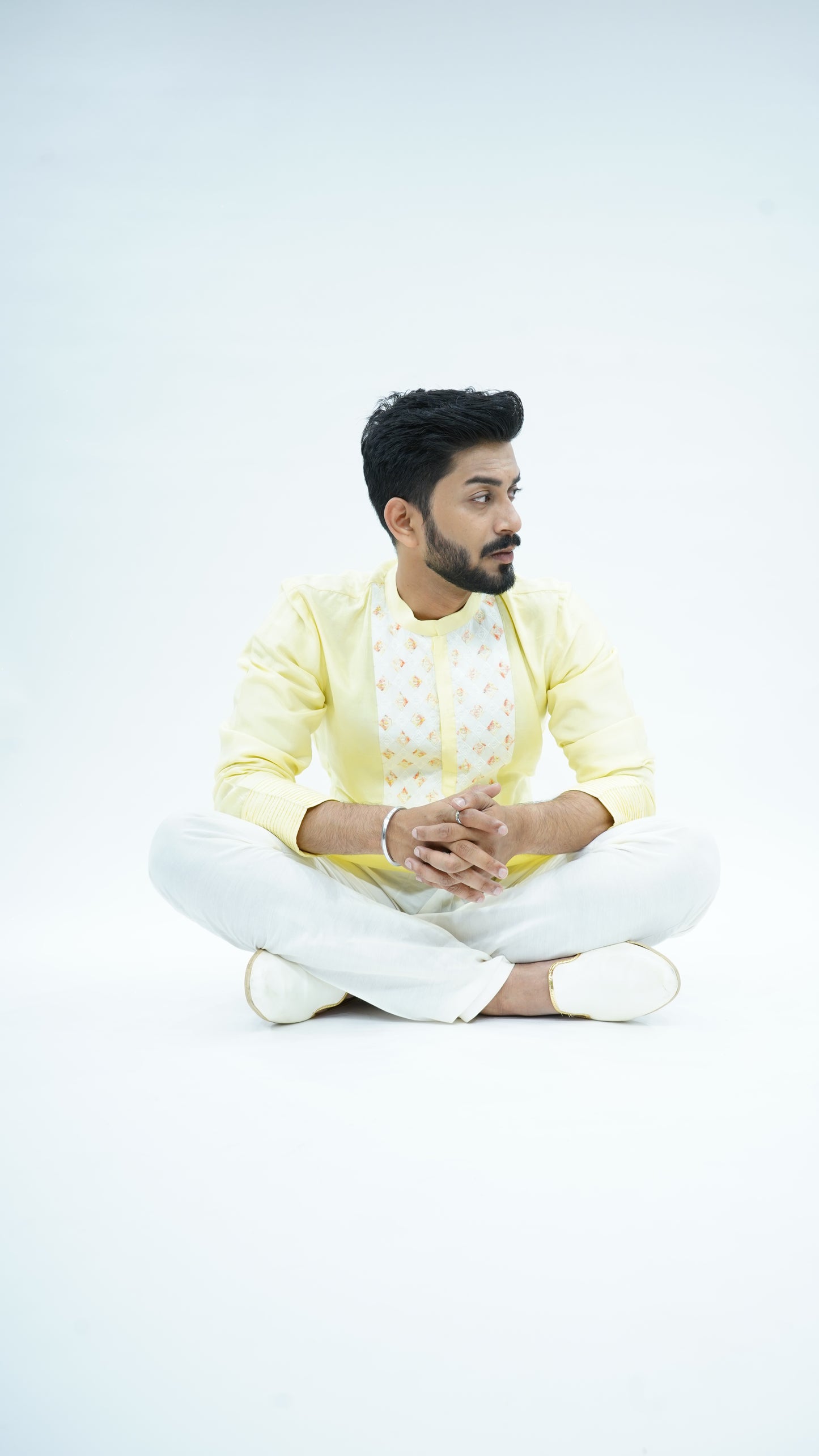 Lime yellow placket highlighted kurta