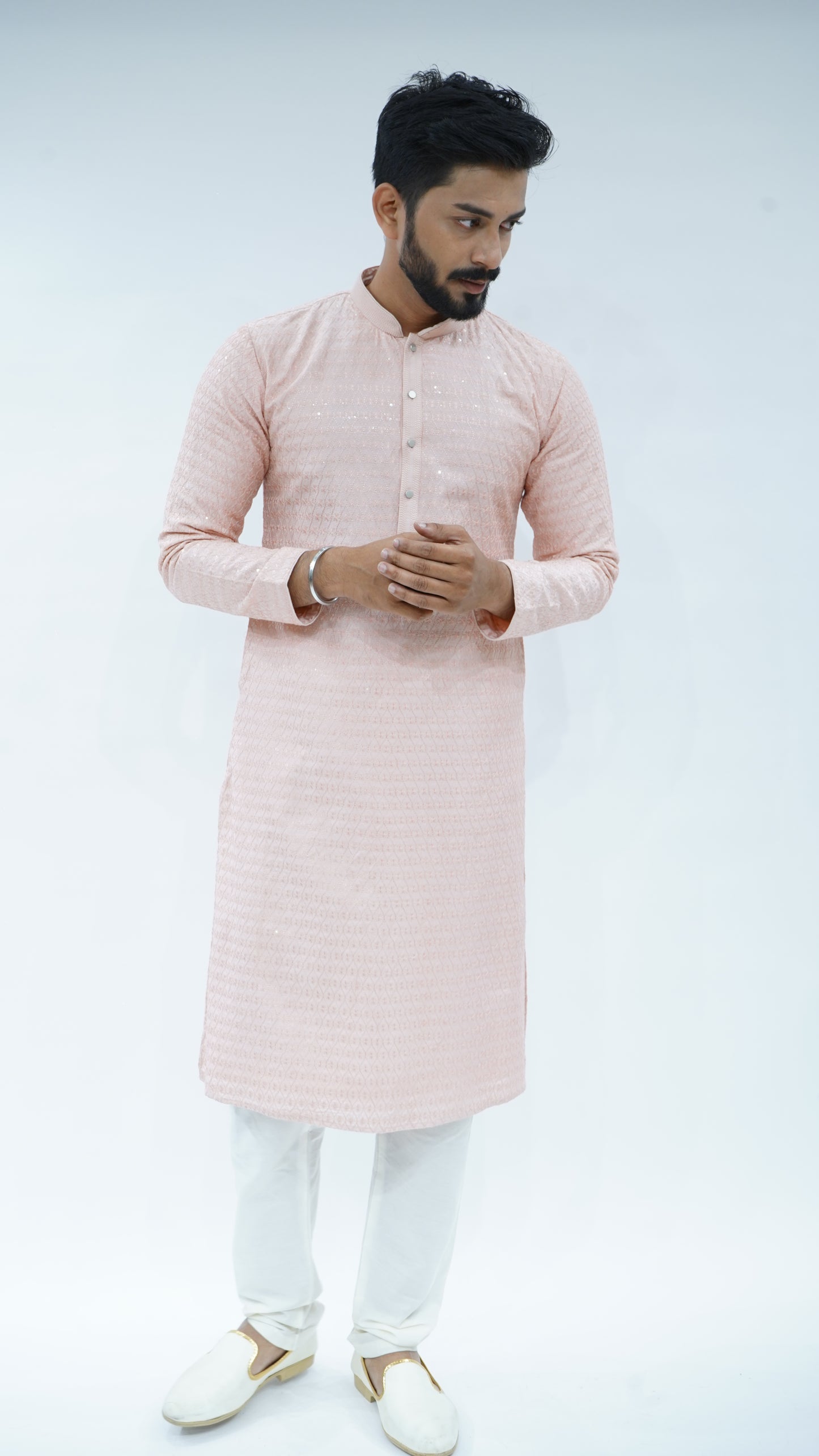 Peach Sequin Embroided Kurta