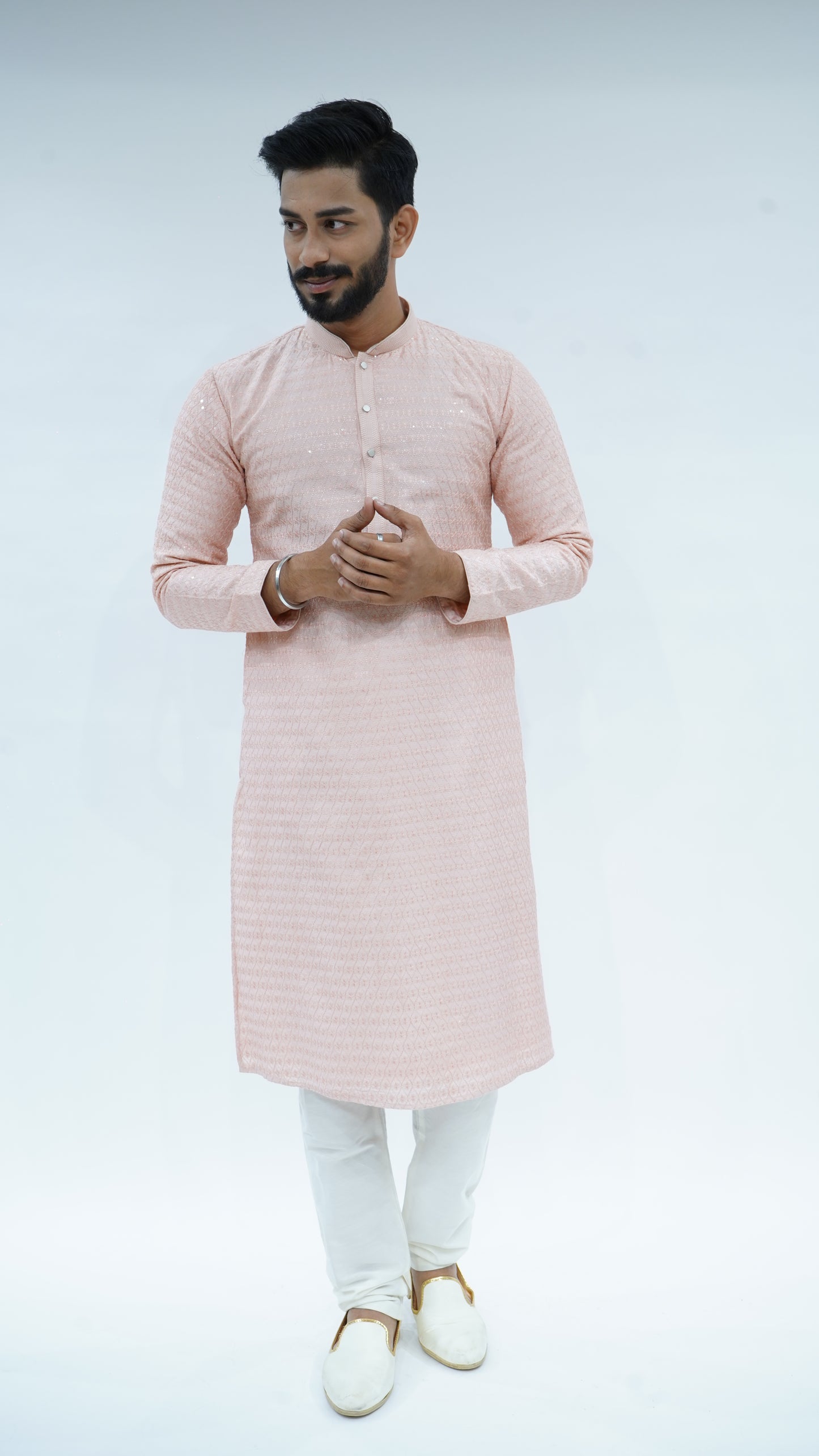 Peach Sequin Embroided Kurta